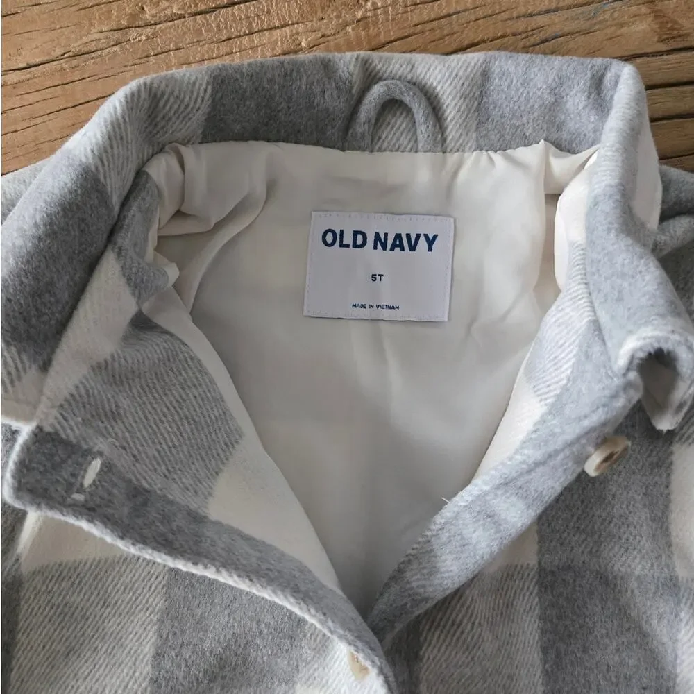 Old Navy Gray and White Plaid Flannel Jacket sz 5T New